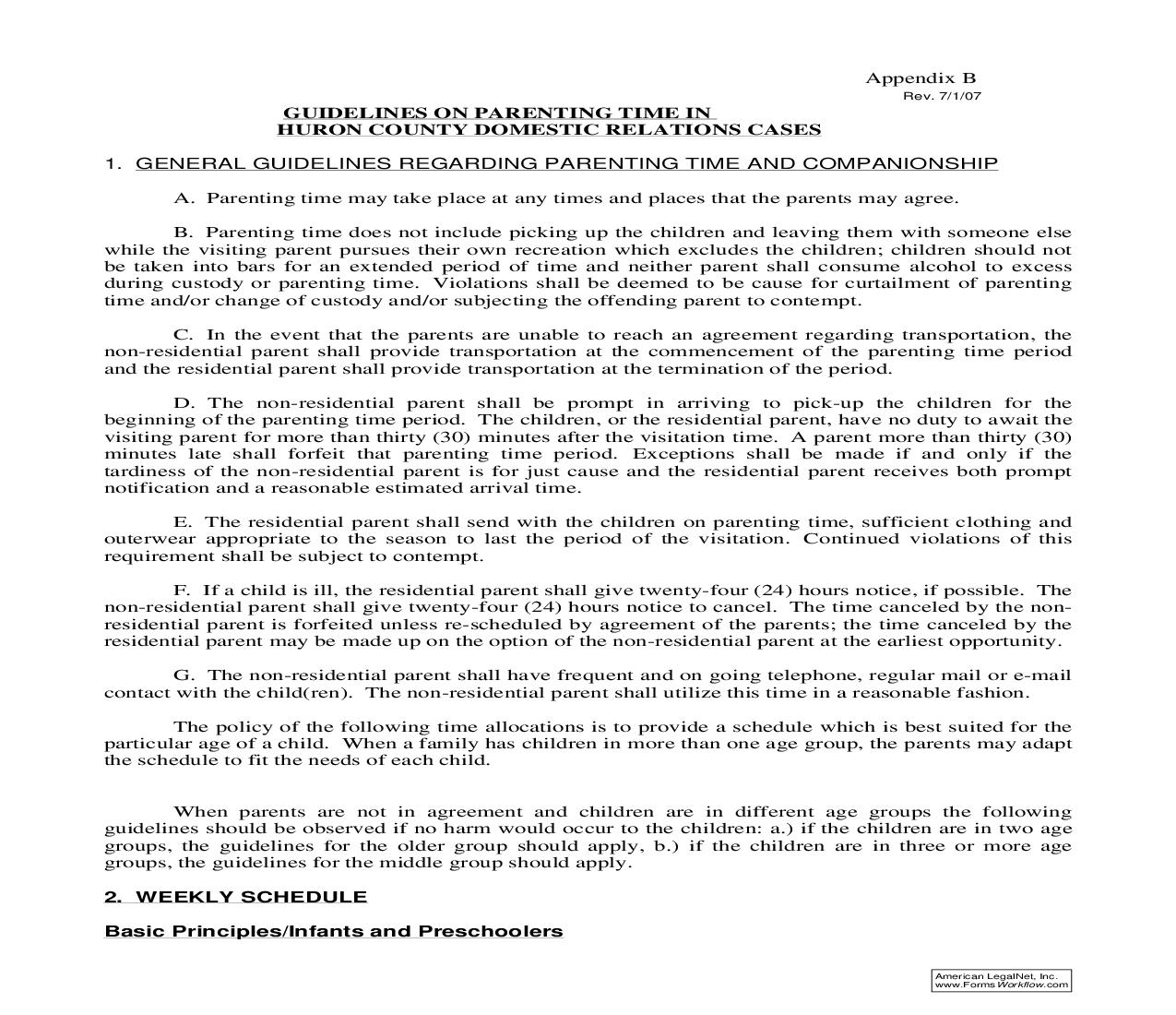 Appendix B Guidelines On Parenting Time In Huron County Domestic Relations Cases | Pdf Fpdf Doc Docx | Ohio
