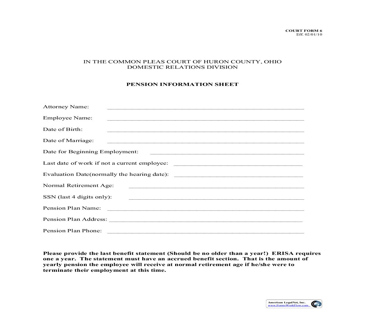 Pension Information Sheet {6} | Pdf Fpdf Doc Docx | Ohio