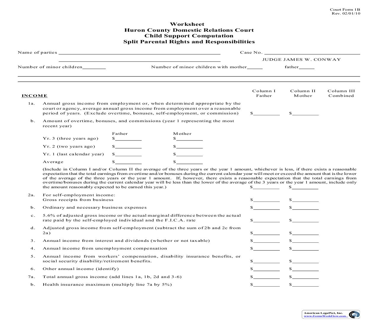Worksheet Child Support Computation Split Parental Rights And Responsibilities {1B} | Pdf Fpdf Doc Docx | Ohio