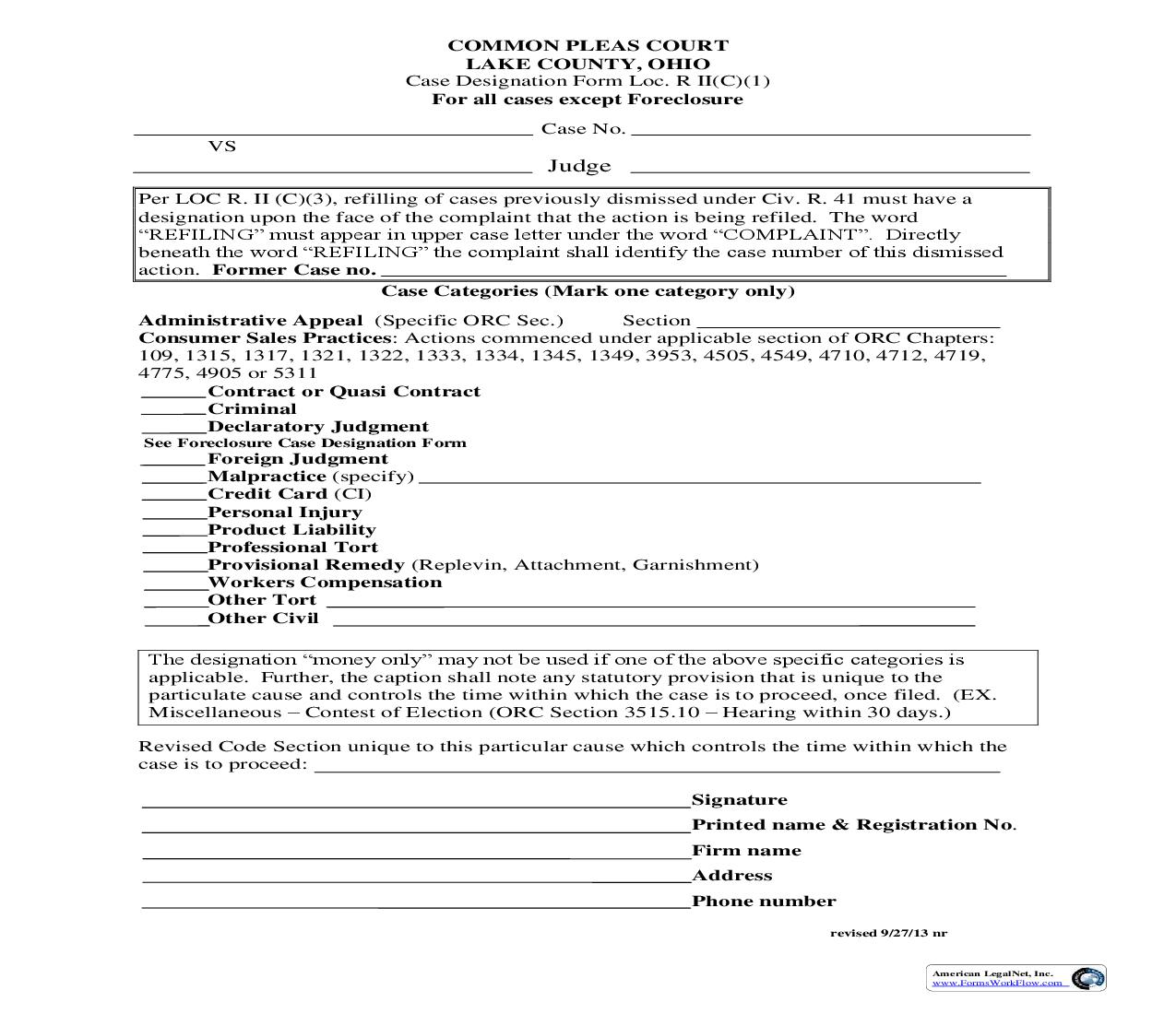 Case Designation Form | Pdf Fpdf Doc Docx | Ohio