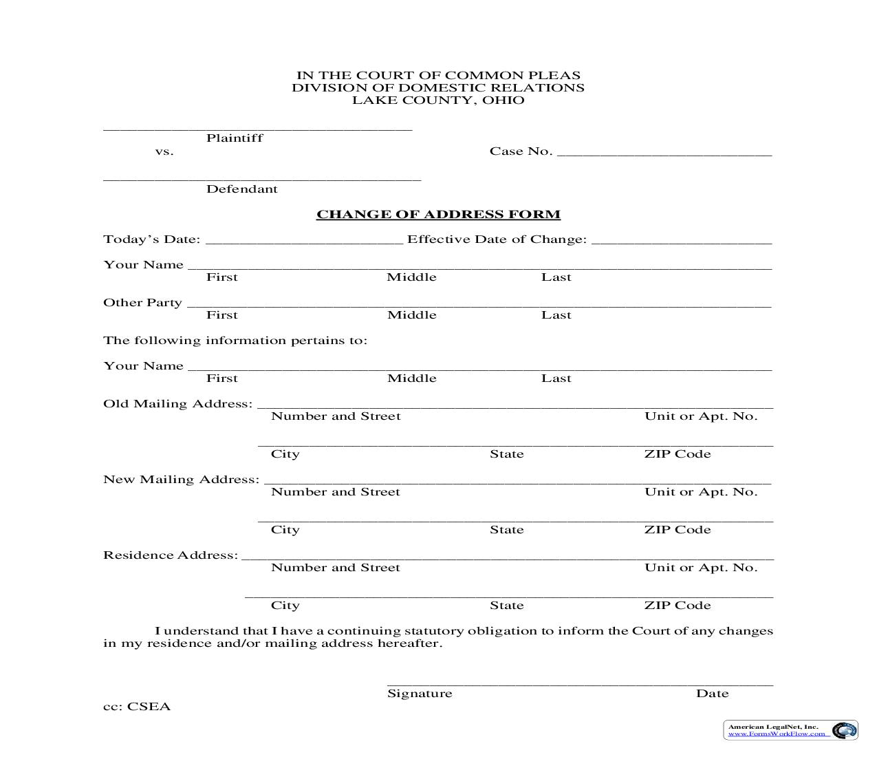 Change Of Address - Civil | Pdf Fpdf Doc Docx | Ohio