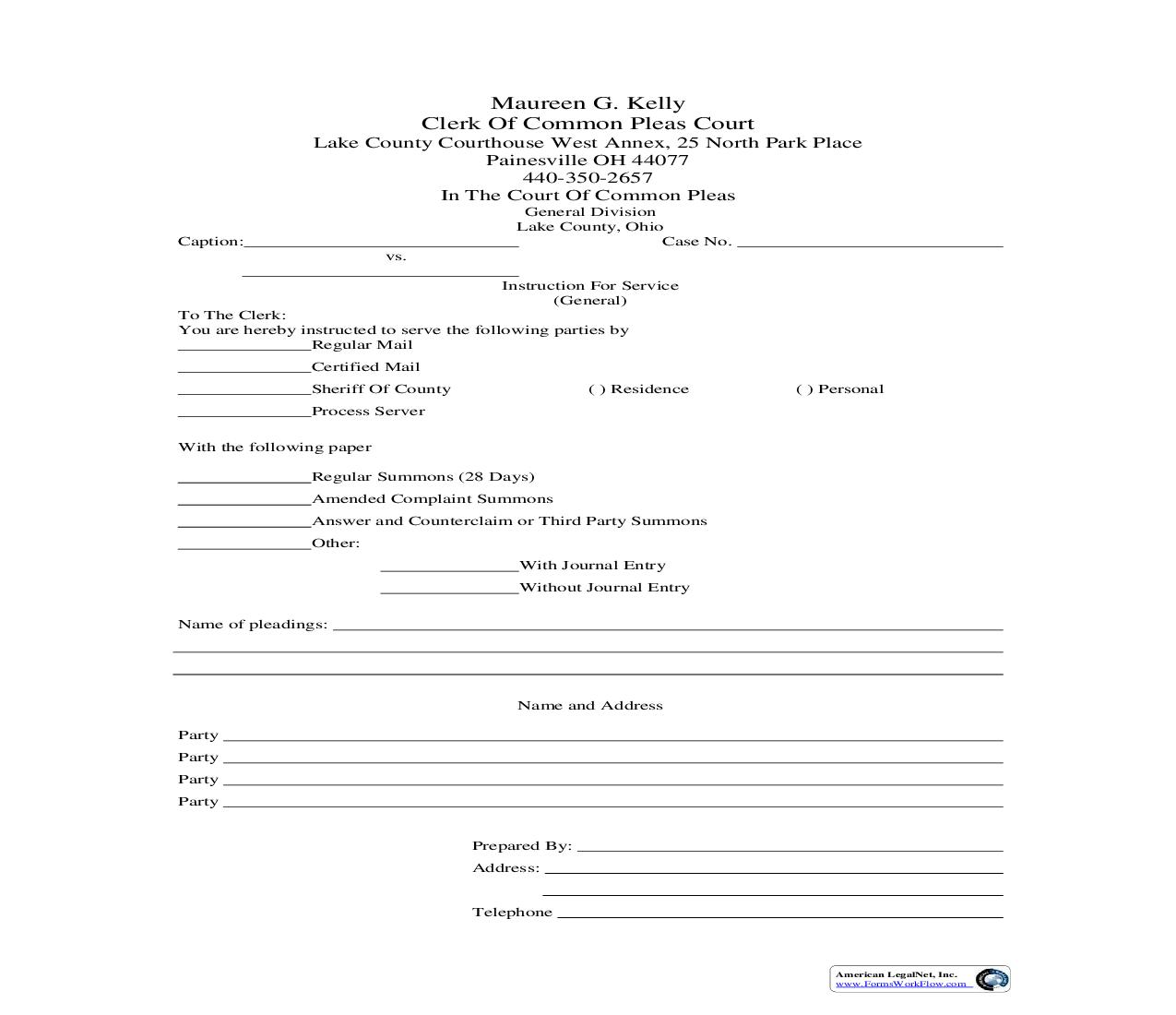 Instruction For Service (General) | Pdf Fpdf Doc Docx | Ohio