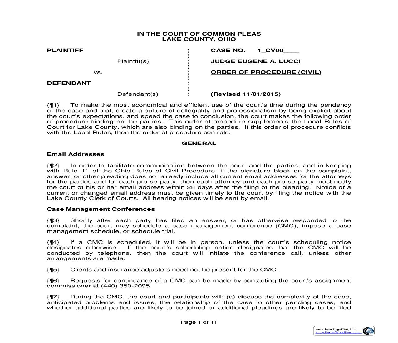 Order Of Procedure (Judge Eugene A. Lucci) | Pdf Fpdf Doc Docx | Ohio