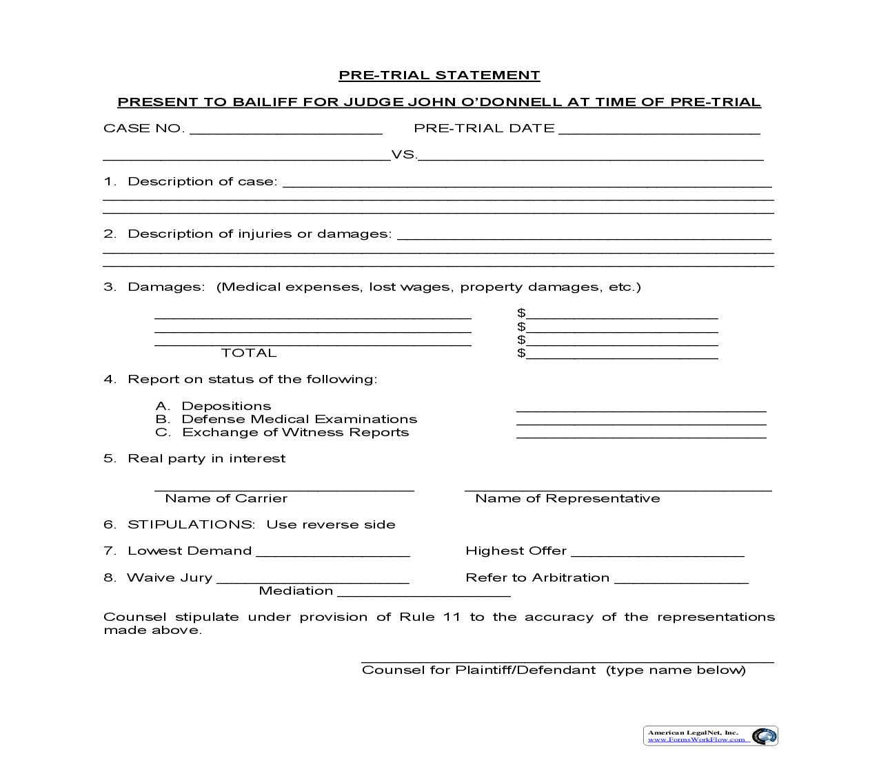 Pre Trial Statement (Judge John O Donnell) | Pdf Fpdf Doc Docx | Ohio