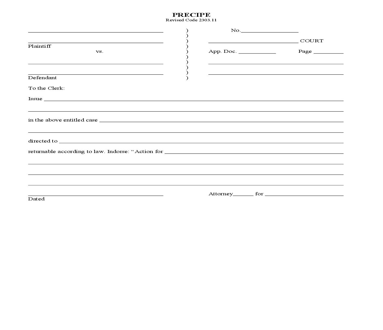 Precipe | Pdf Fpdf Doc Docx | Ohio