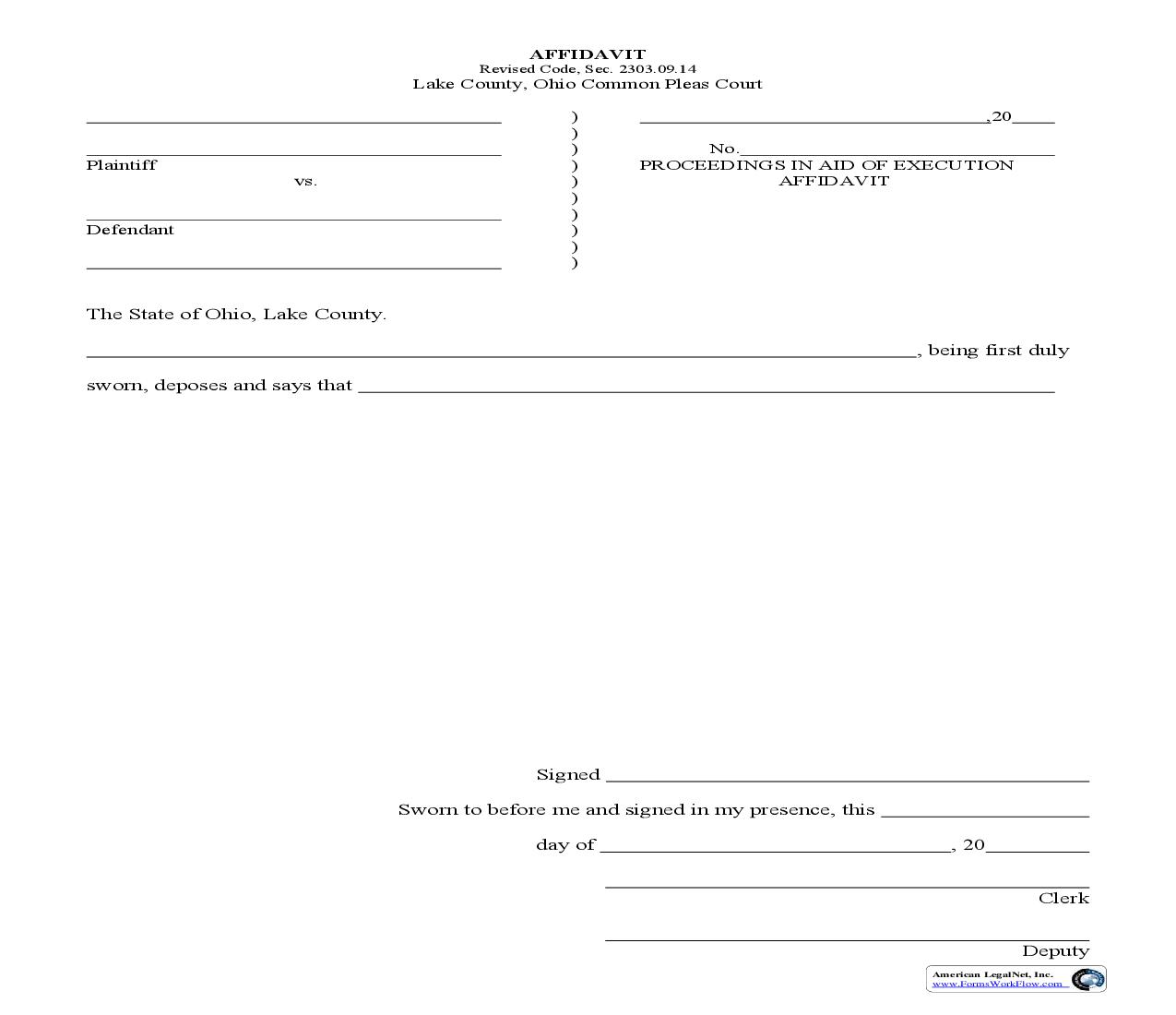 Proceedings In Aid Of Execution - Affidavit | Pdf Fpdf Doc Docx | Ohio