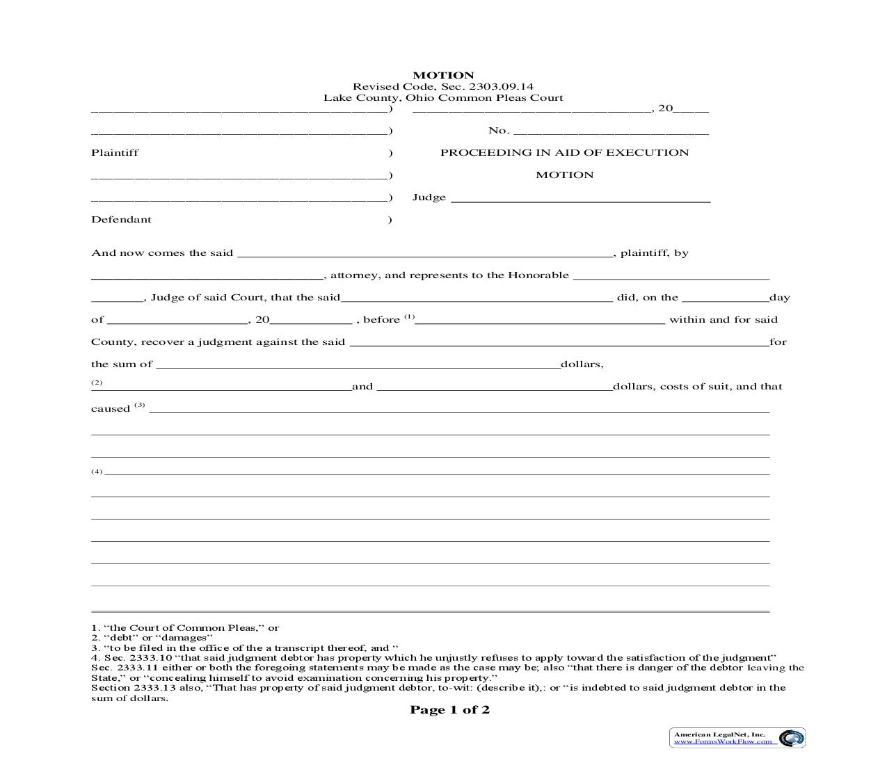 Proceedings In Aid Of Execution - Motion | Pdf Fpdf Doc Docx | Ohio