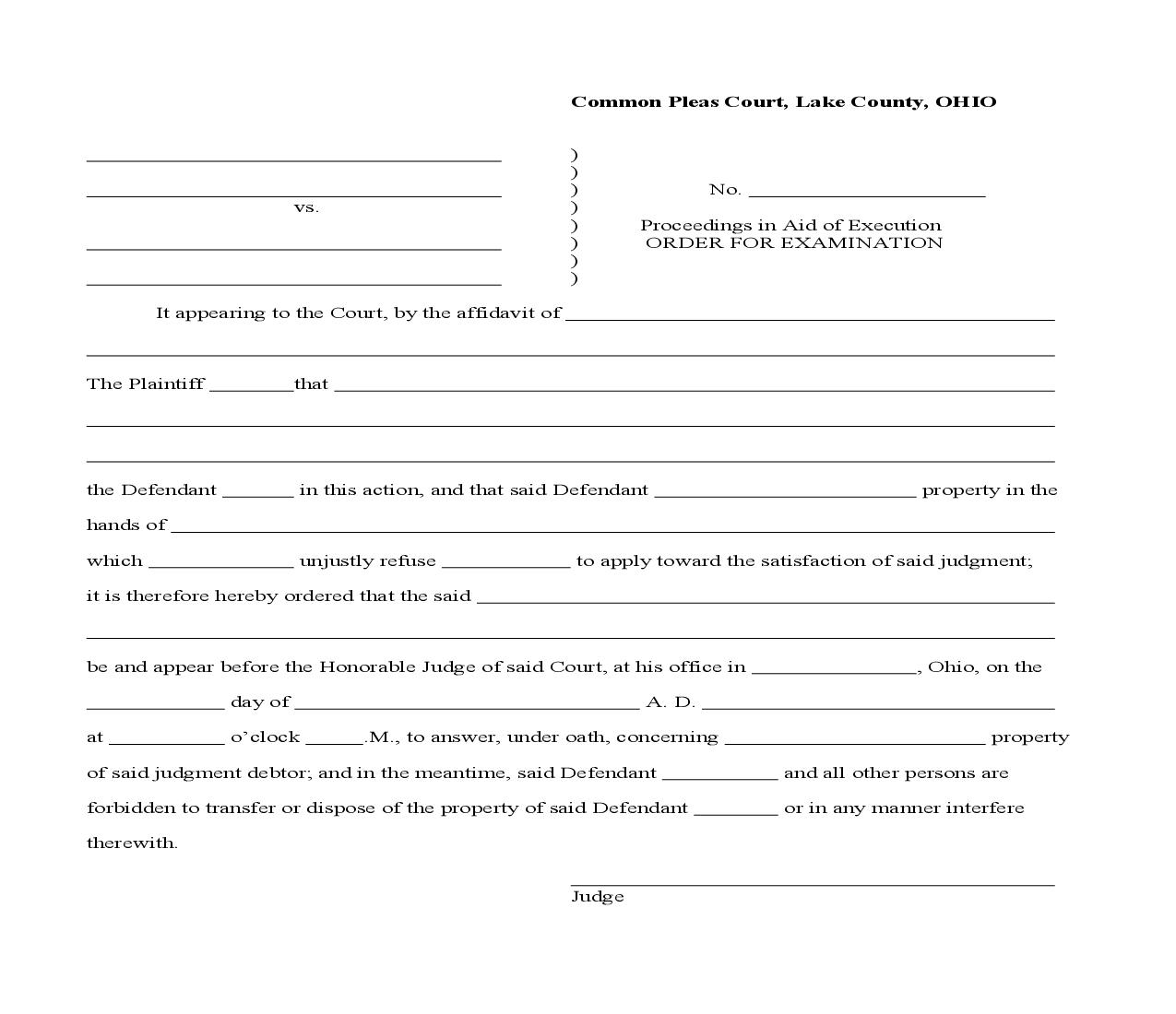 Proceedings In Aid Of Execution - Order For Examination | Pdf Fpdf Doc Docx | Ohio