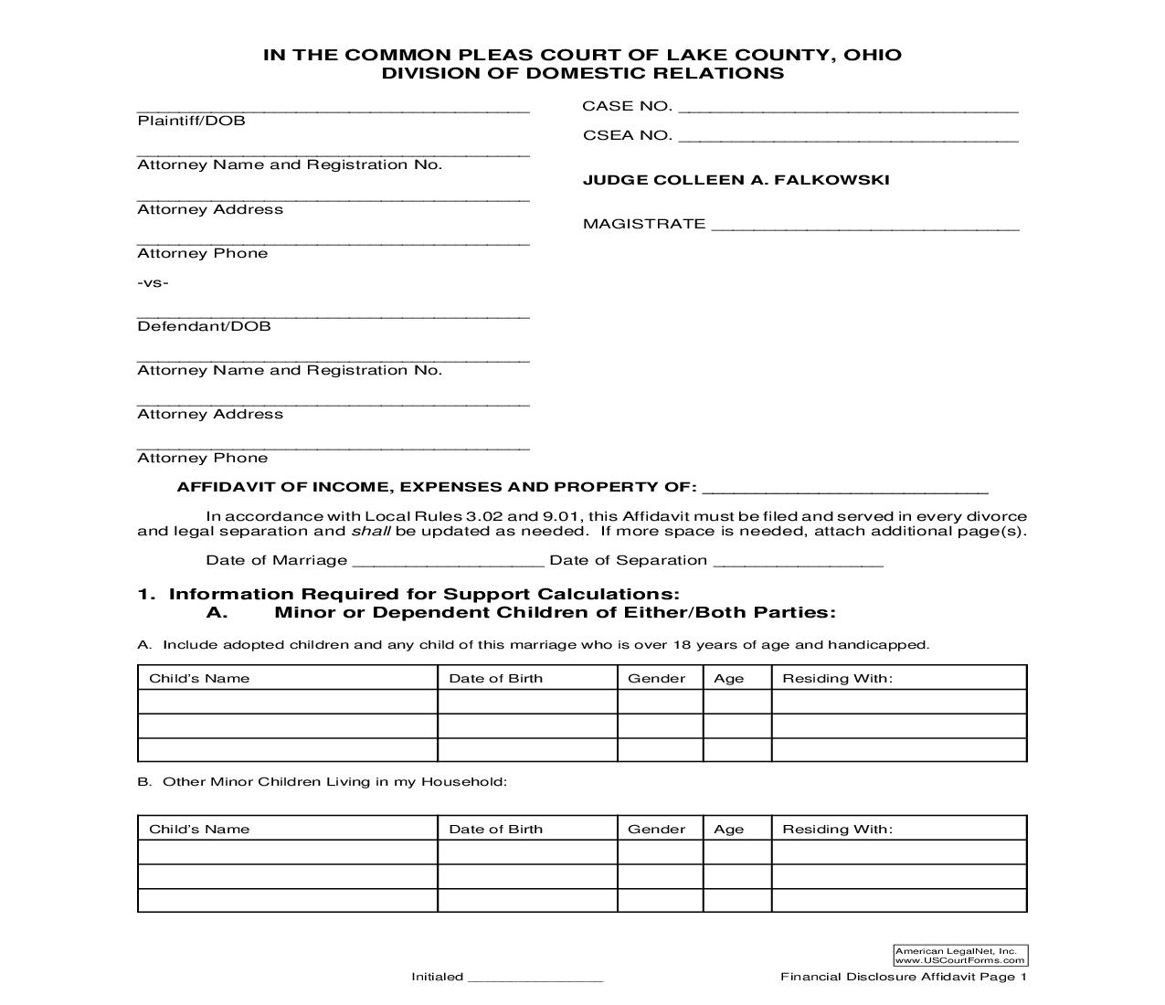 Affidavit Of Income Expenses And Property | Pdf Fpdf Doc Docx | Ohio