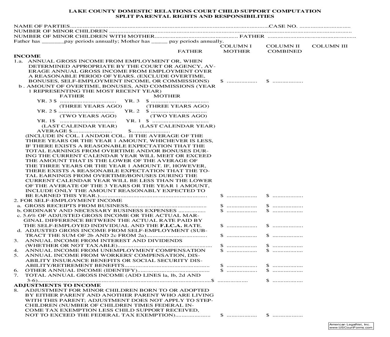 Child Support Computation Split Parental Rights And Responsibilities | Pdf Fpdf Doc Docx | Ohio