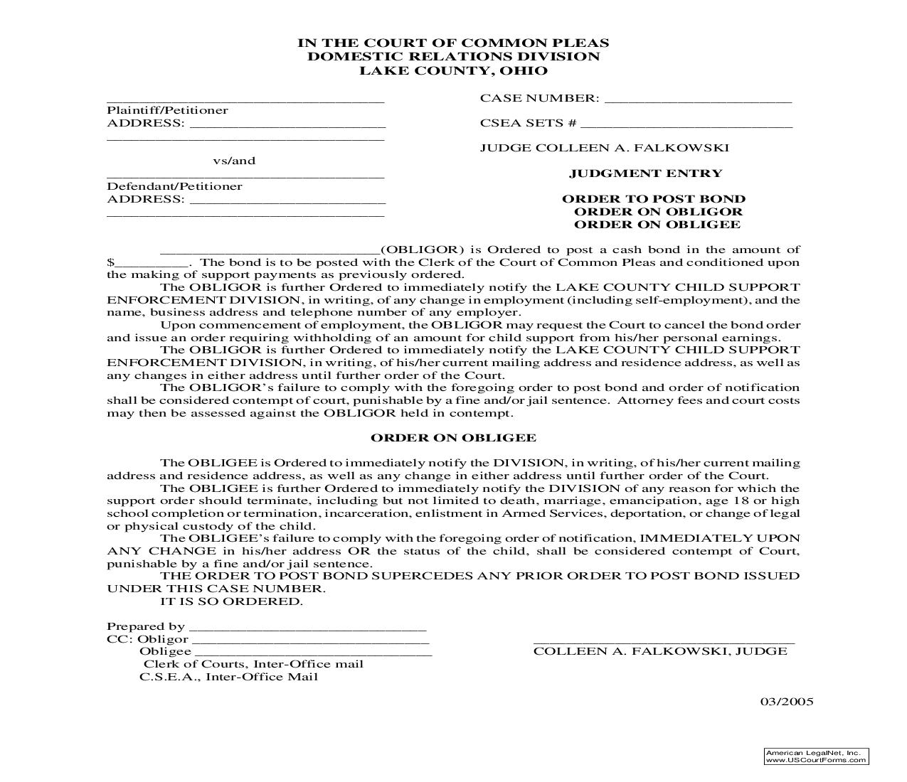 Judgment Entry (Order To Post Bond) | Pdf Fpdf Doc Docx | Ohio