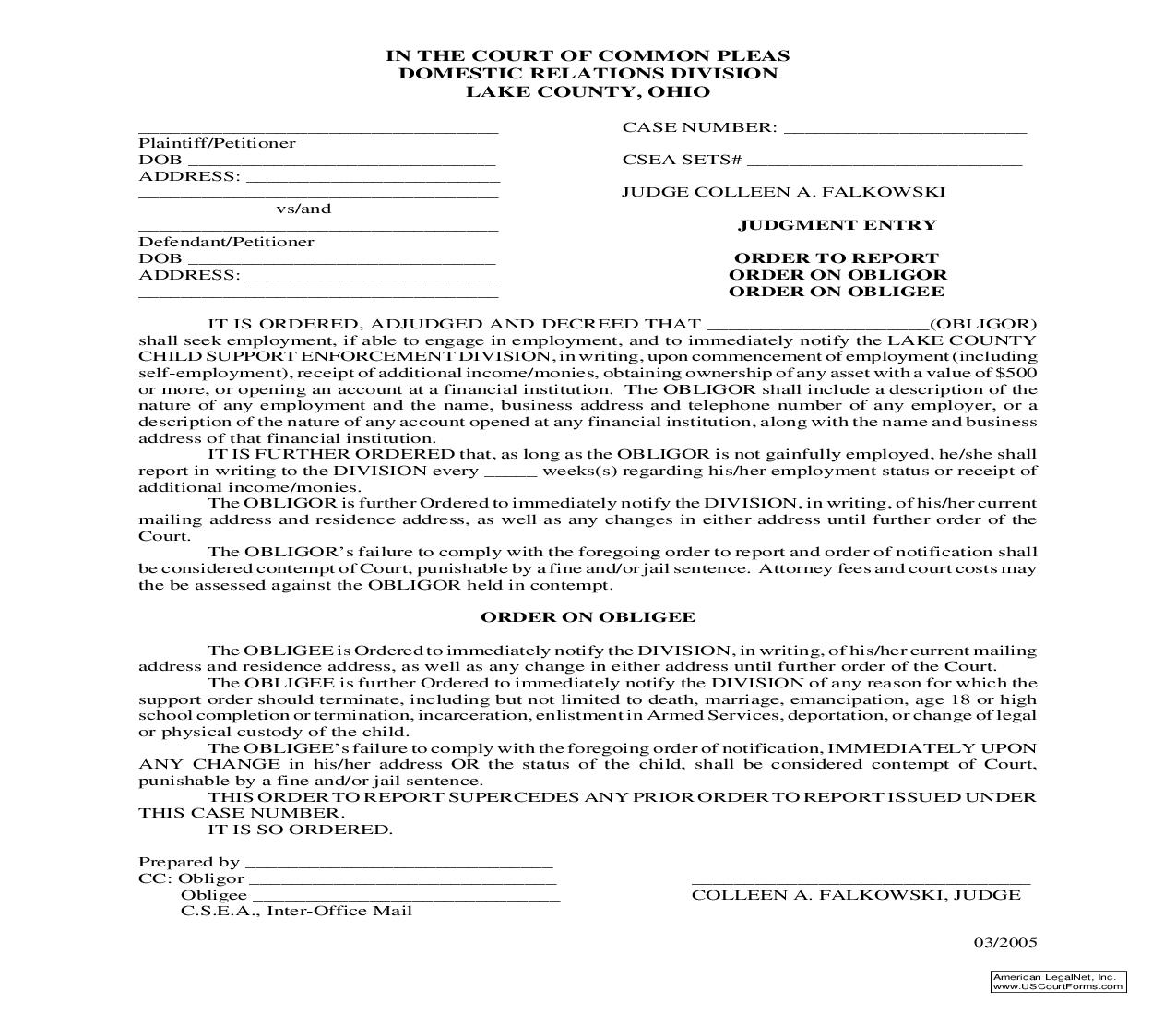 Judgment Entry (Order To Report) | Pdf Fpdf Doc Docx | Ohio