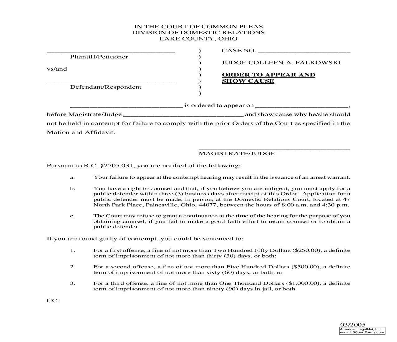 Order To Appear And Show Cause | Pdf Fpdf Doc Docx | Ohio