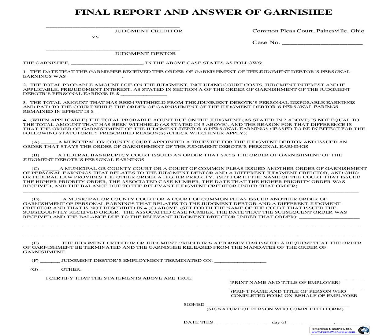 Final Report And Answer Of Garnishee | Pdf Fpdf Doc Docx | Ohio