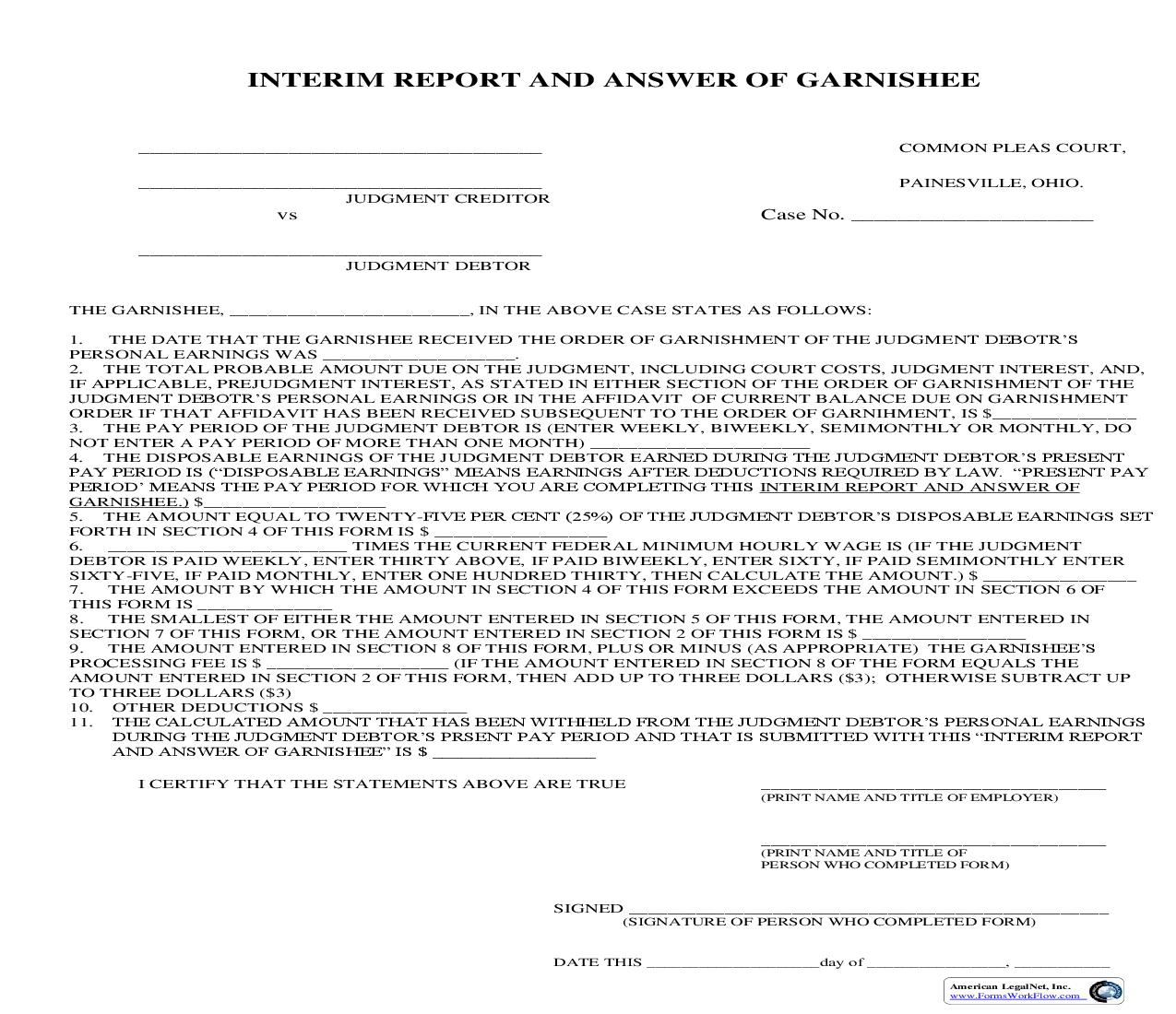 Interim Report And Answer Of Garnishee | Pdf Fpdf Doc Docx | Ohio