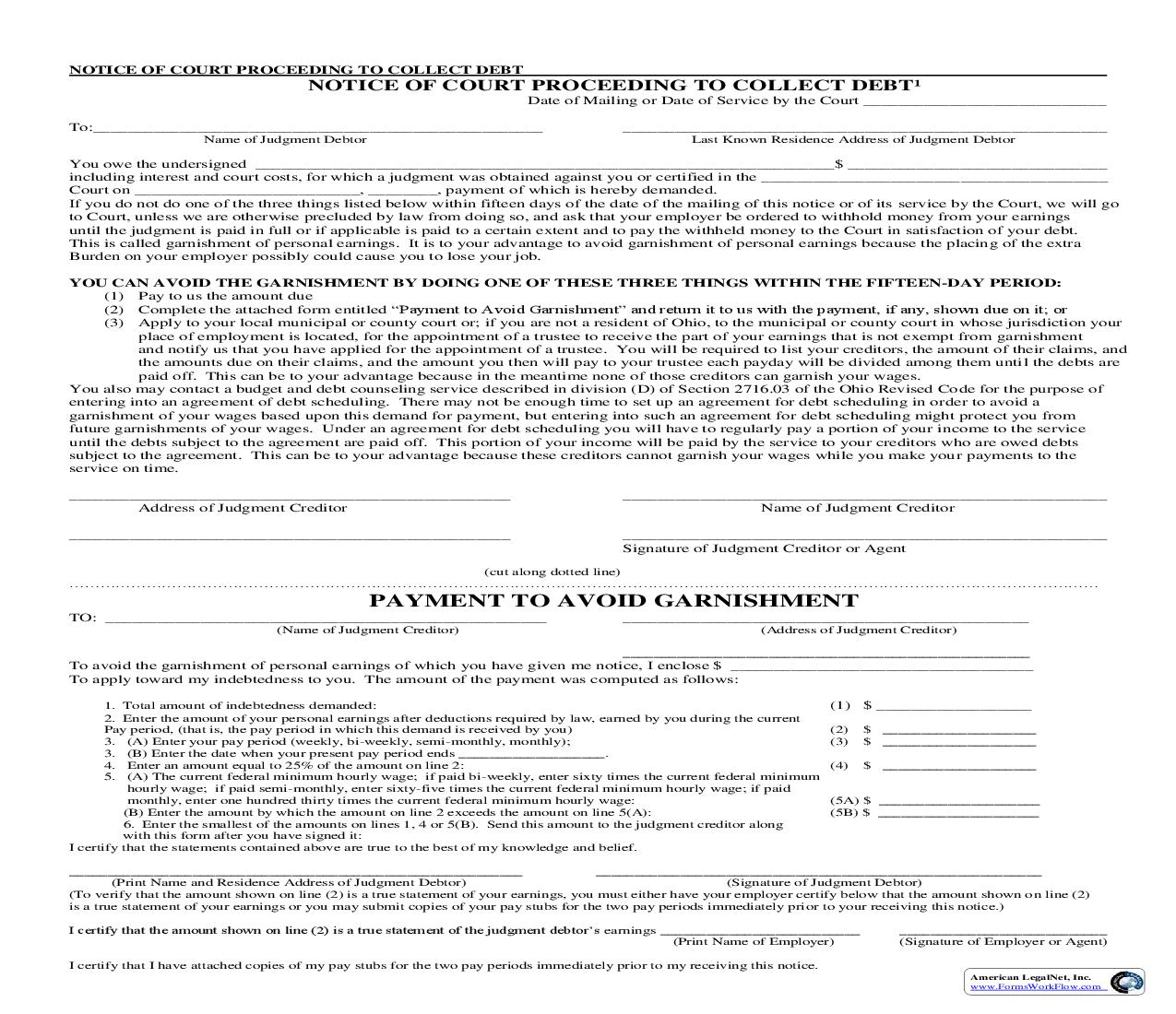 Notice Of Court Proceeding To Collect Debt | Pdf Fpdf Doc Docx | Ohio