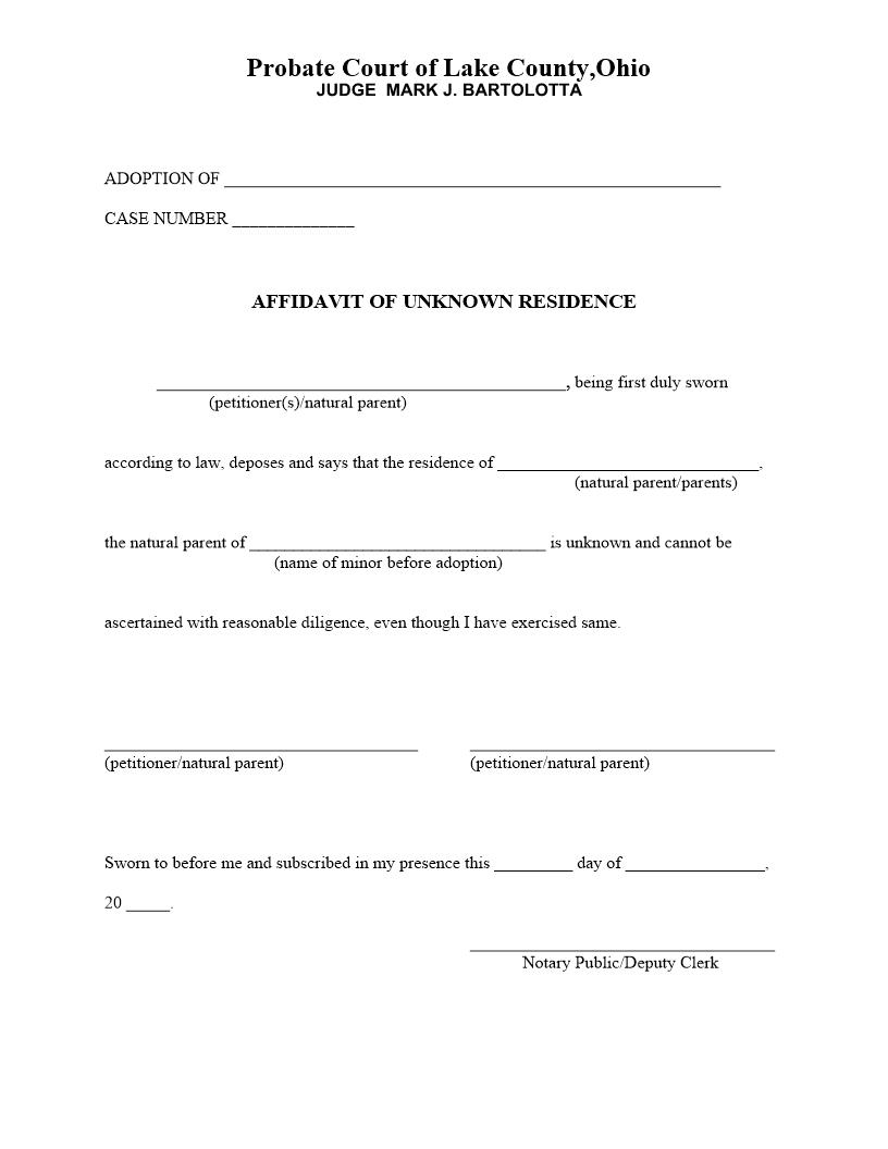 Affidavit Of Unknown Residence | Pdf Fpdf Doc Docx | Ohio