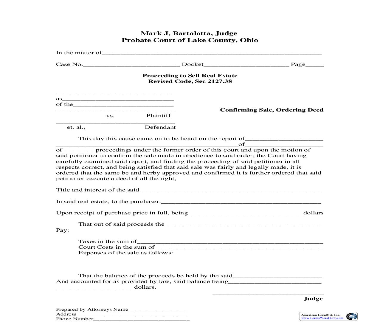 Confirming Sale And Ordering Deed | Pdf Fpdf Doc Docx | Ohio