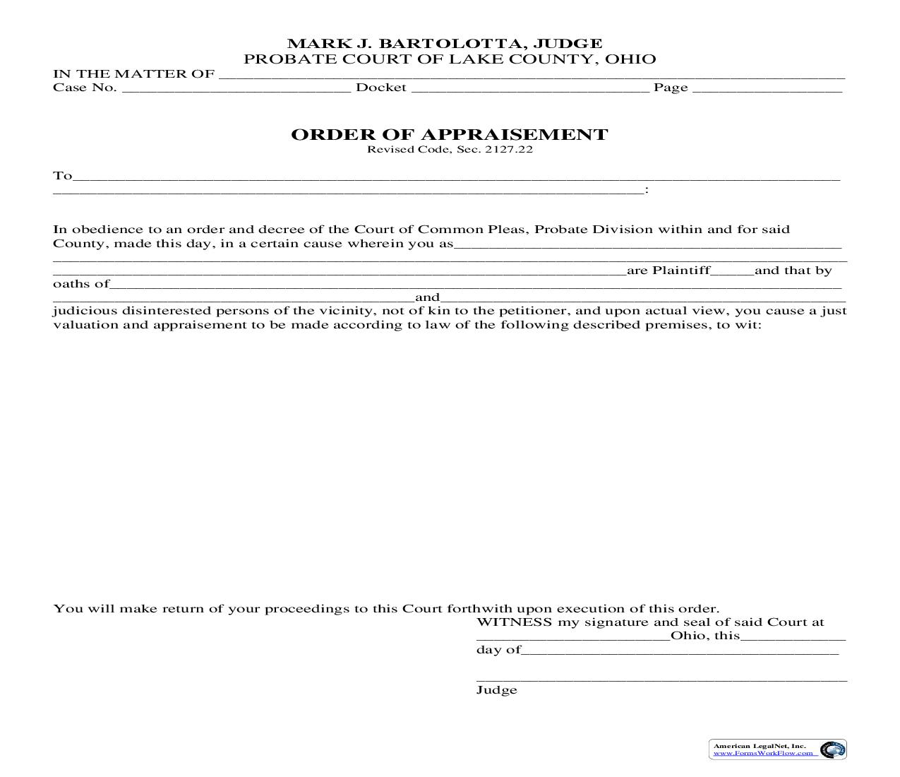 Order Of Appraisement | Pdf Fpdf Doc Docx | Ohio