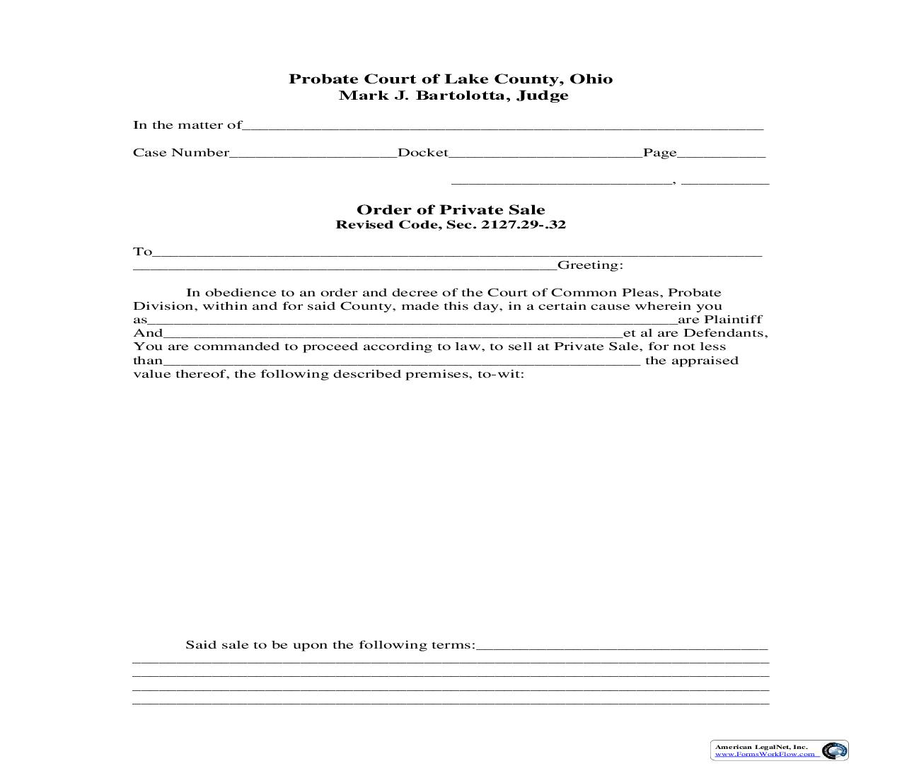 Order Of Private Sale | Pdf Fpdf Doc Docx | Ohio