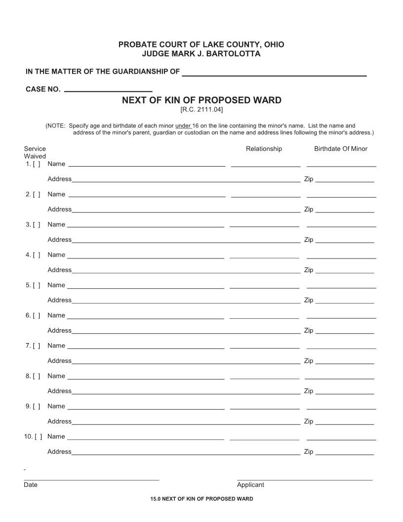 Next Of Kin Of Proposed Ward | Pdf Fpdf Doc Docx | Ohio
