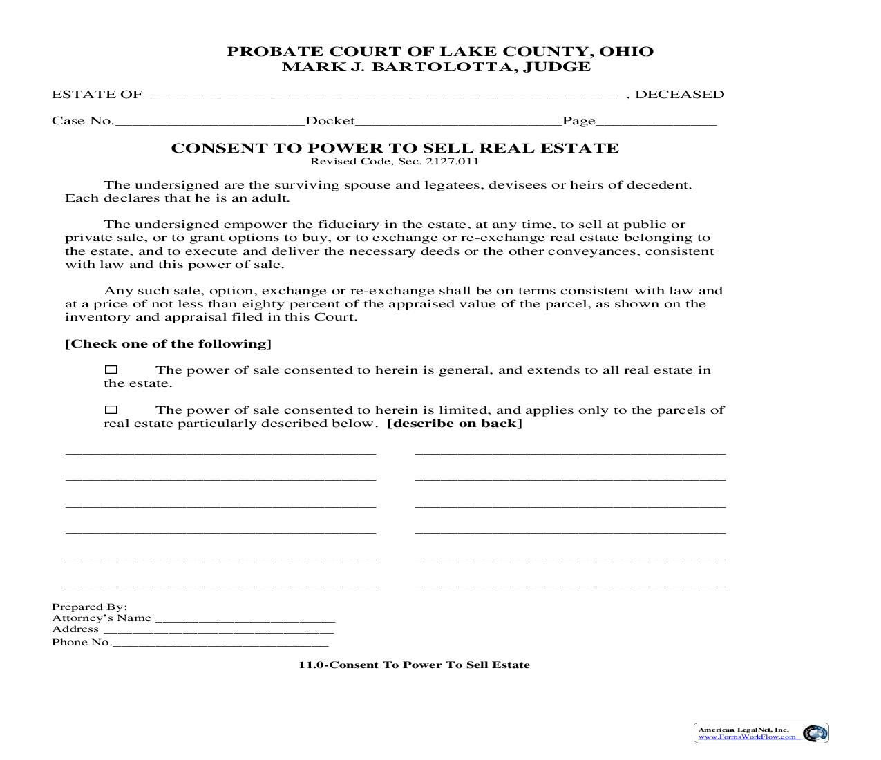 Consent To Power To Sell Real Estate {11.0} | Pdf Fpdf Doc Docx | Ohio