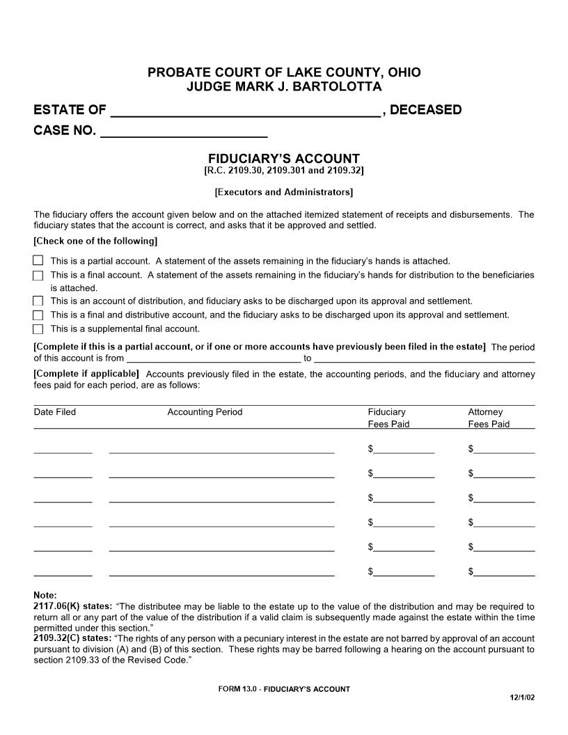 Fiduciarys Account {13.0} | Pdf Fpdf Doc Docx | Ohio