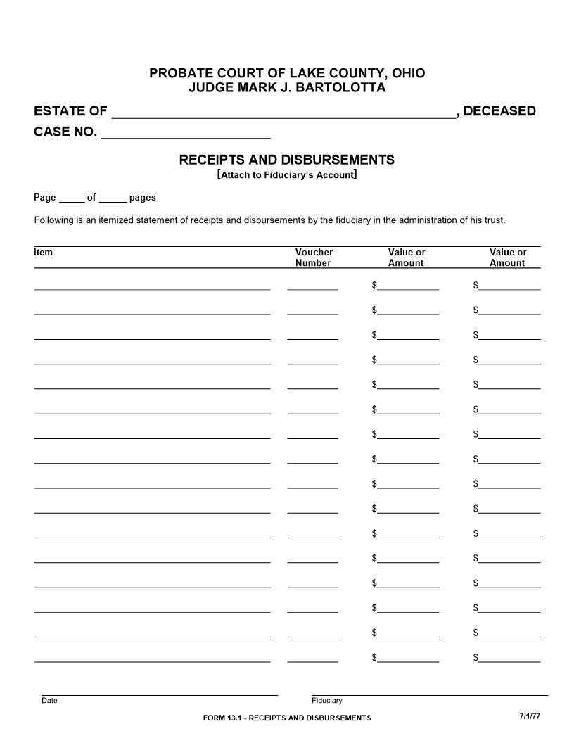 Receipts And Disbursements {13.1} | Pdf Fpdf Doc Docx | Ohio