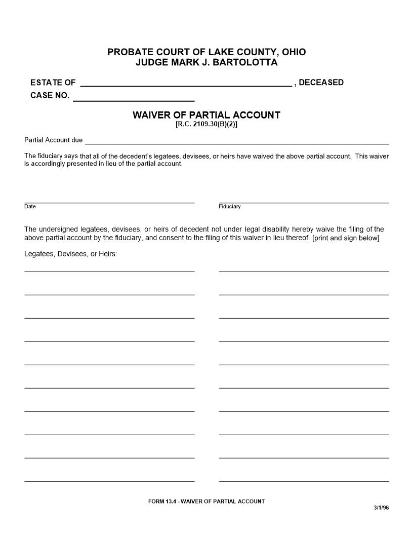 Waiver Of Partial Account {13.4} | Pdf Fpdf Doc Docx | Ohio