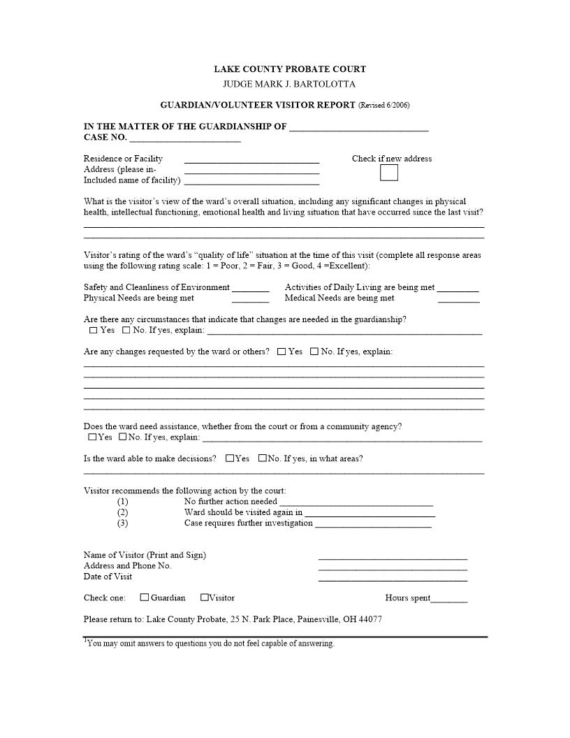 Guardian Volunteer Visitor Report | Pdf Fpdf Doc Docx | Ohio