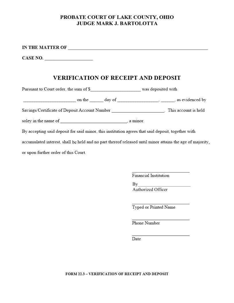 Verification Of Receipt And Deposit {22.3} | Pdf Fpdf Doc Docx | Ohio
