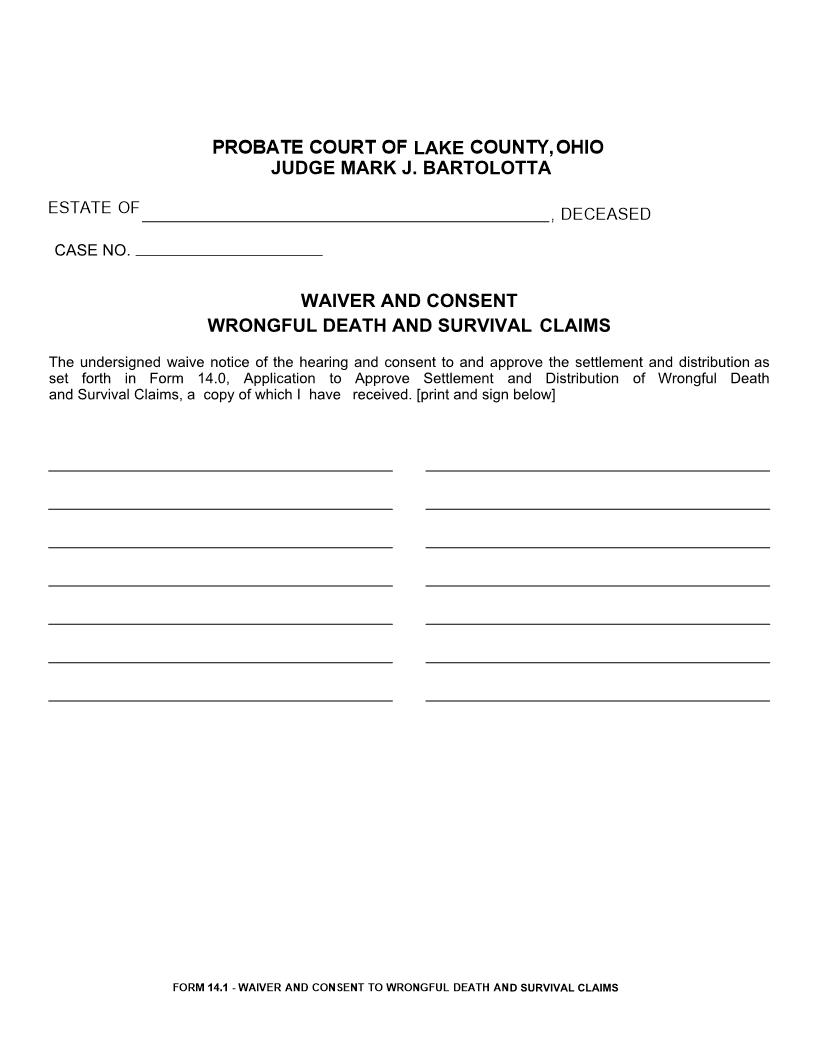 Waiver And Consent Wrongful Death And Survival Claims {14.1} | Pdf Fpdf Doc Docx | Ohio