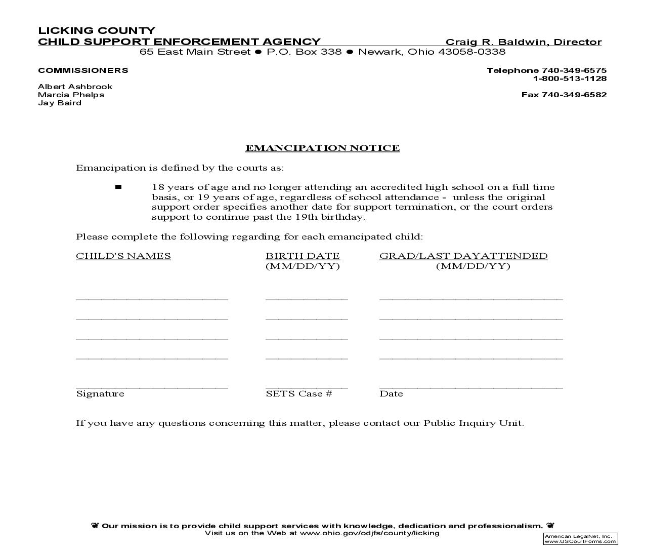 Emancipation Notice | Pdf Fpdf Doc Docx | Ohio