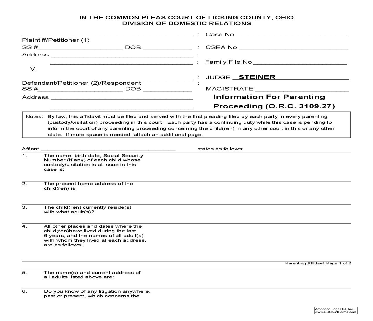 Information For Parenting Proceeding | Pdf Fpdf Doc Docx | Ohio