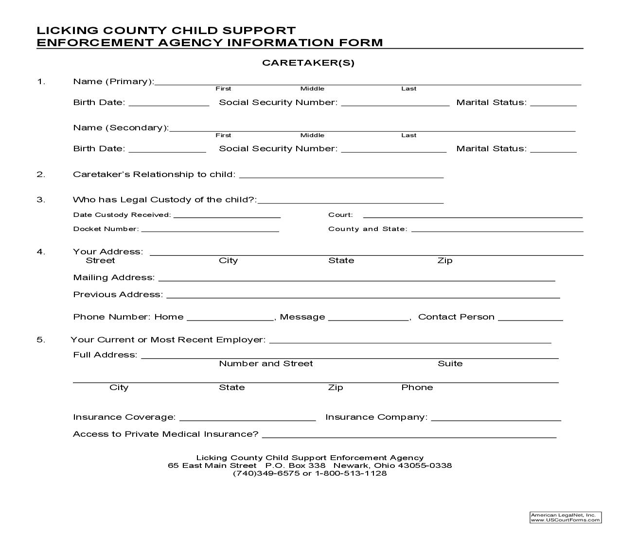 Information Form (Caretaker) | Pdf Fpdf Doc Docx | Ohio