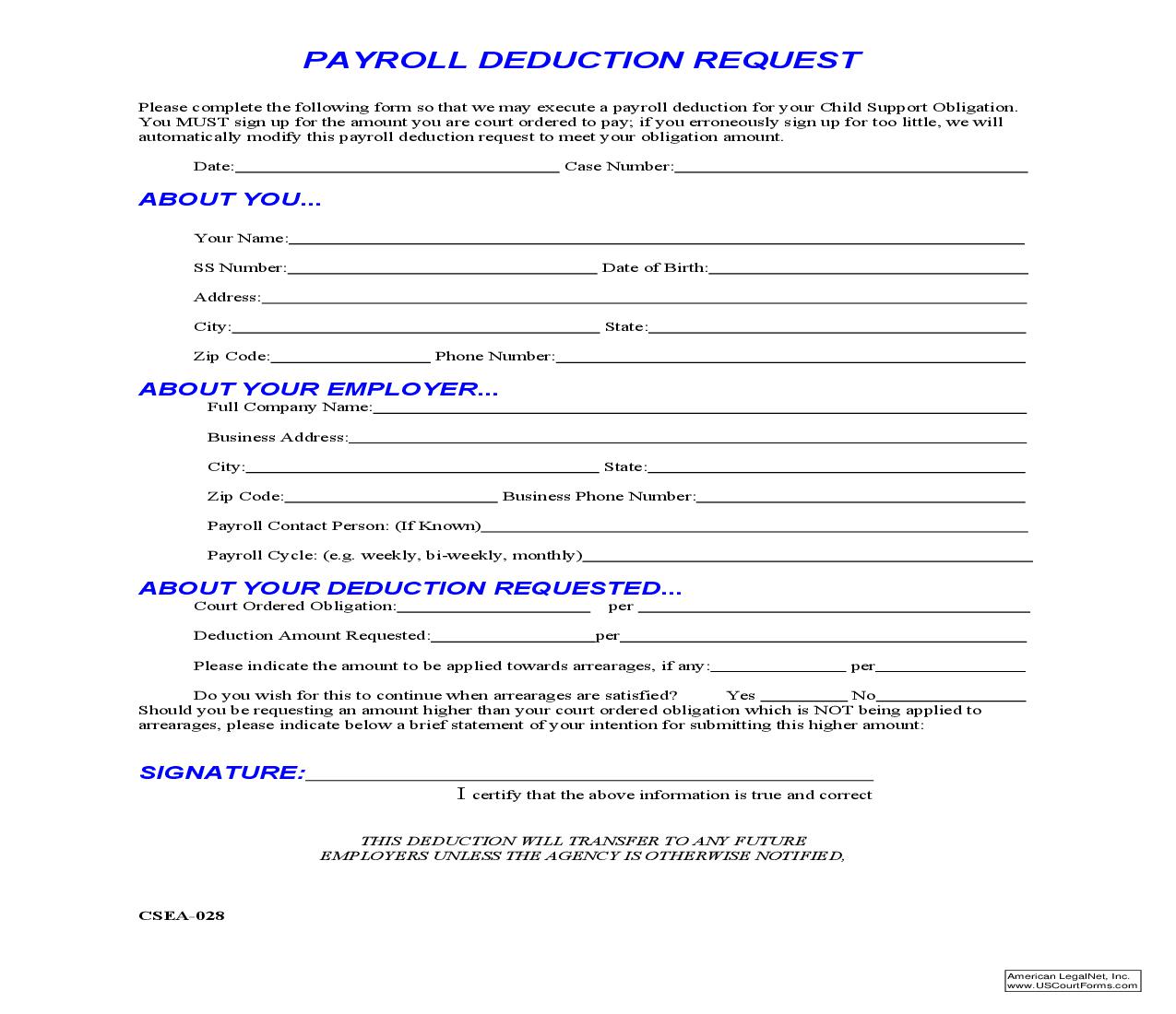 Payroll Deduction Request | Pdf Fpdf Doc Docx | Ohio