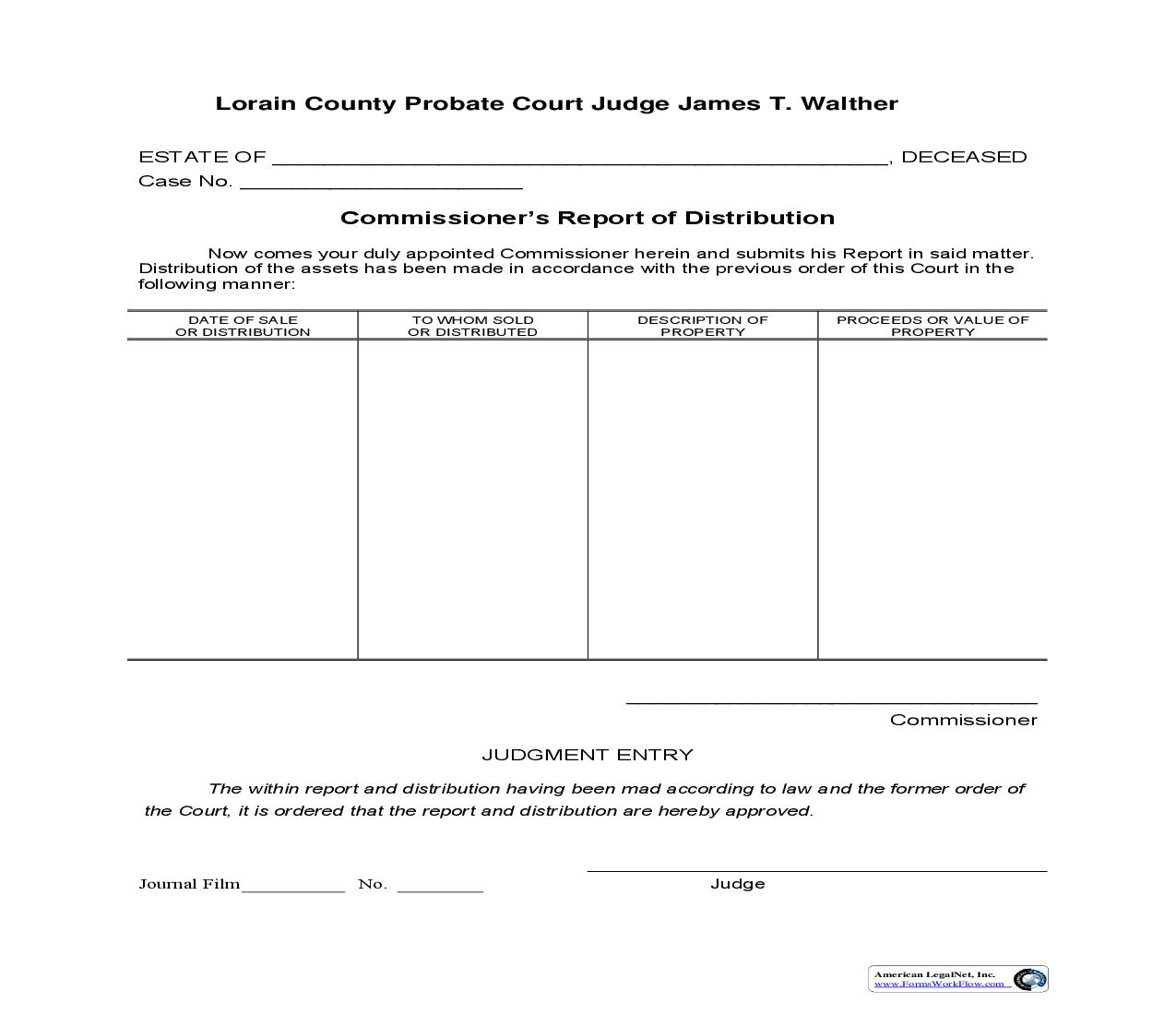 Commissioners Report Of Distribution {5.9} | Pdf Fpdf Doc Docx | Ohio