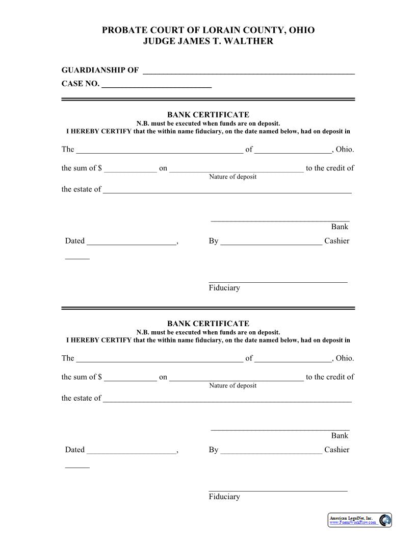 Bank Certificate {15.81} | Pdf Fpdf Docx | Ohio