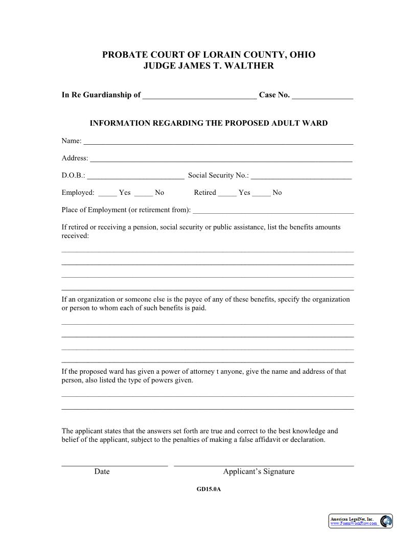 Information Regarding The Proposed Adult Ward {15.0a} | Pdf Fpdf Docx | Ohio