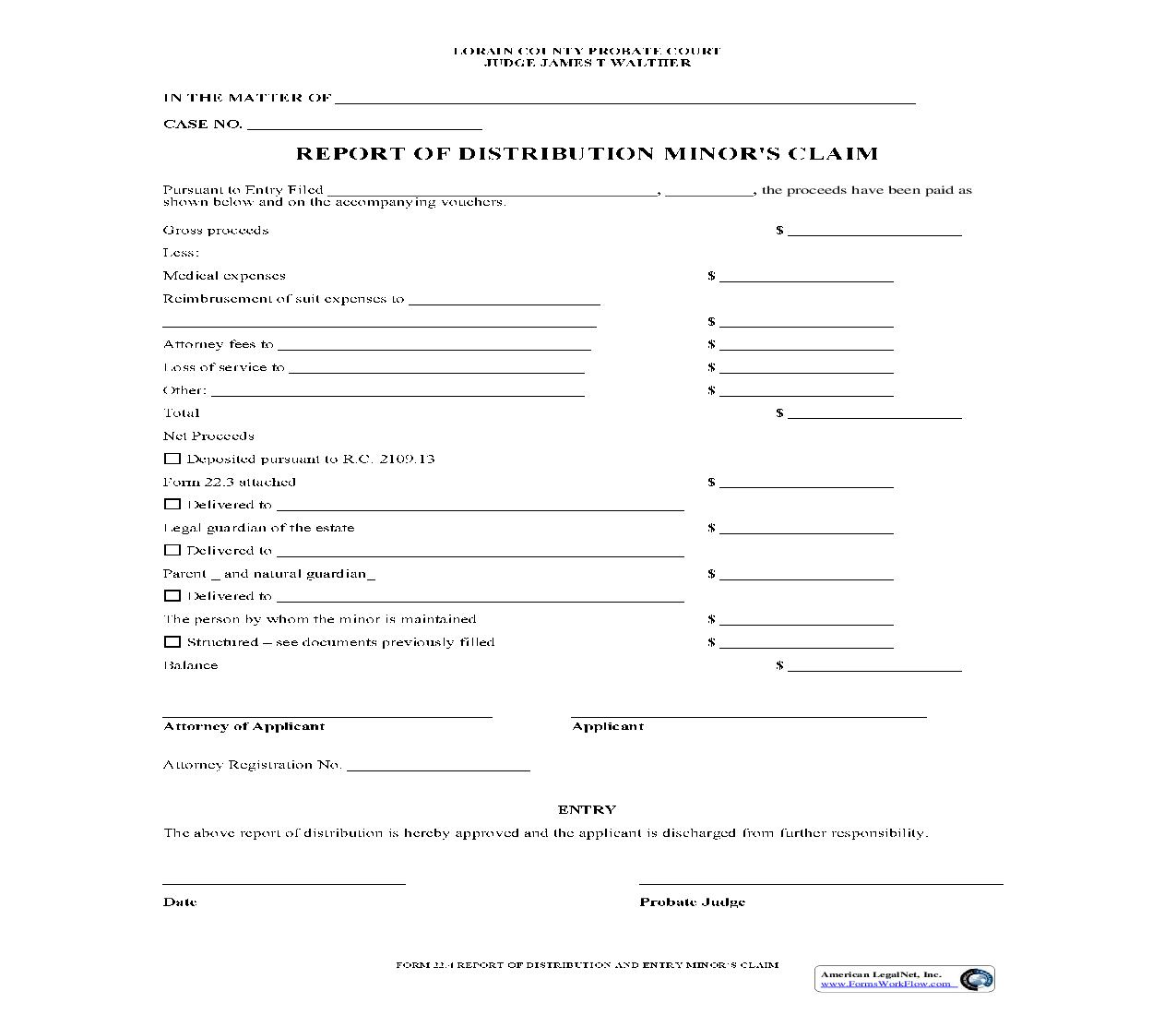 Report Of Distribution Minors Claim {22.4} | Pdf Fpdf Doc Docx | Ohio