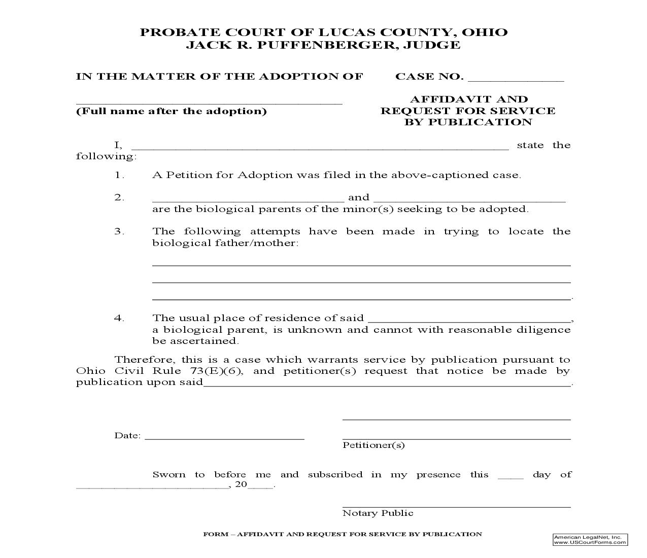 Affidavit And Request For Service By Publication | Pdf Fpdf Doc Docx | Ohio