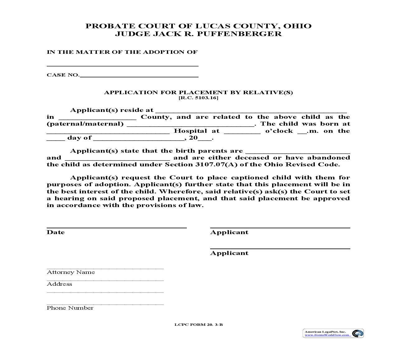 Application For Placement By Relative {20.03B} | Pdf Fpdf Doc Docx | Ohio