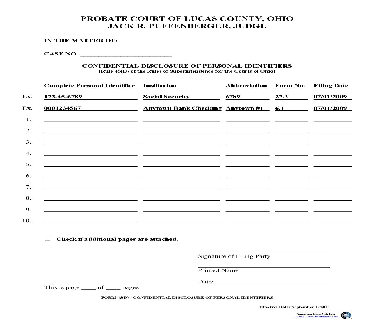Confidential Disclosure Of Personal Identifiers | Pdf Fpdf Doc Docx | Ohio
