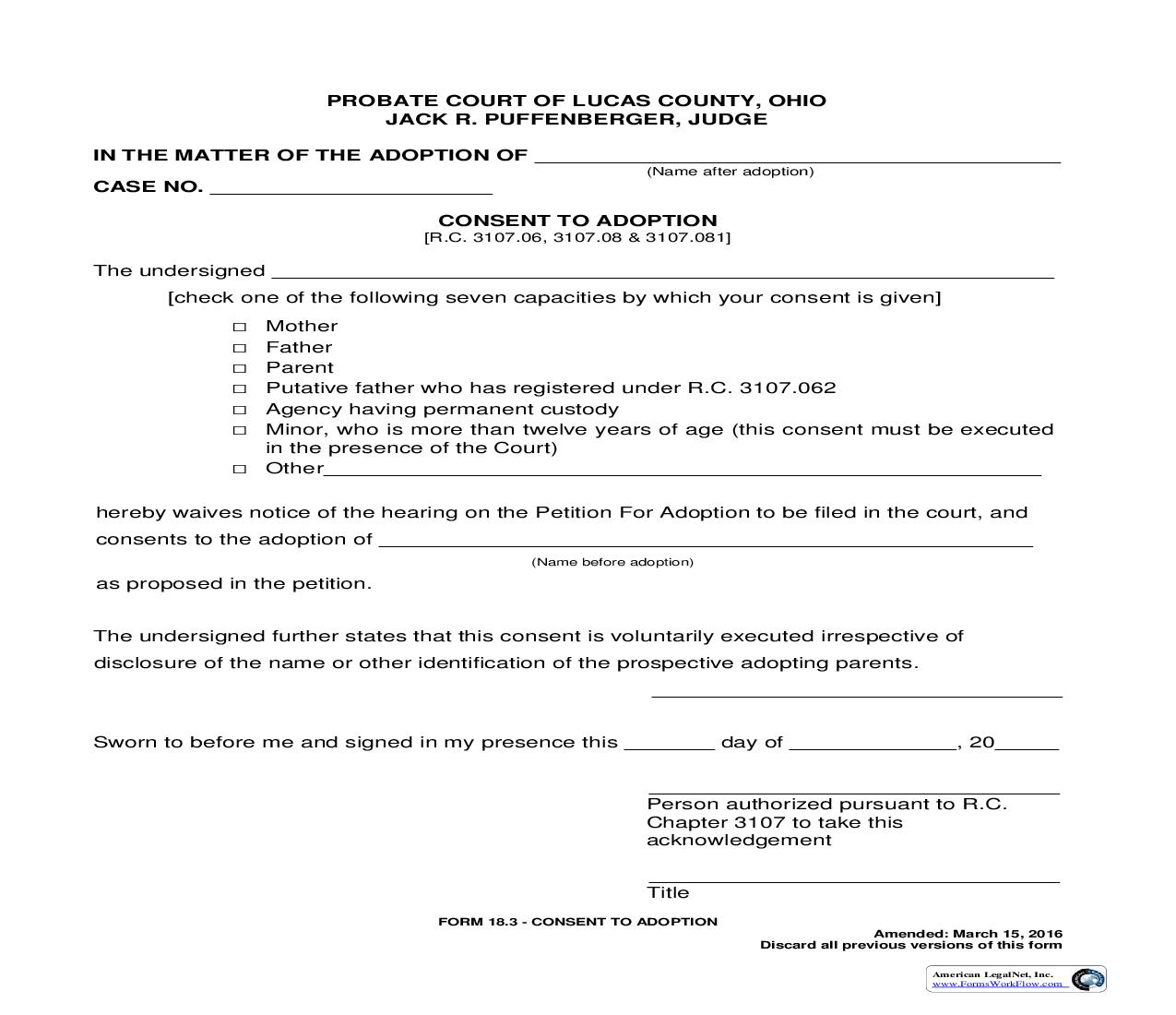 Consent To Adoption {18.3} | Pdf Fpdf Doc Docx | Ohio