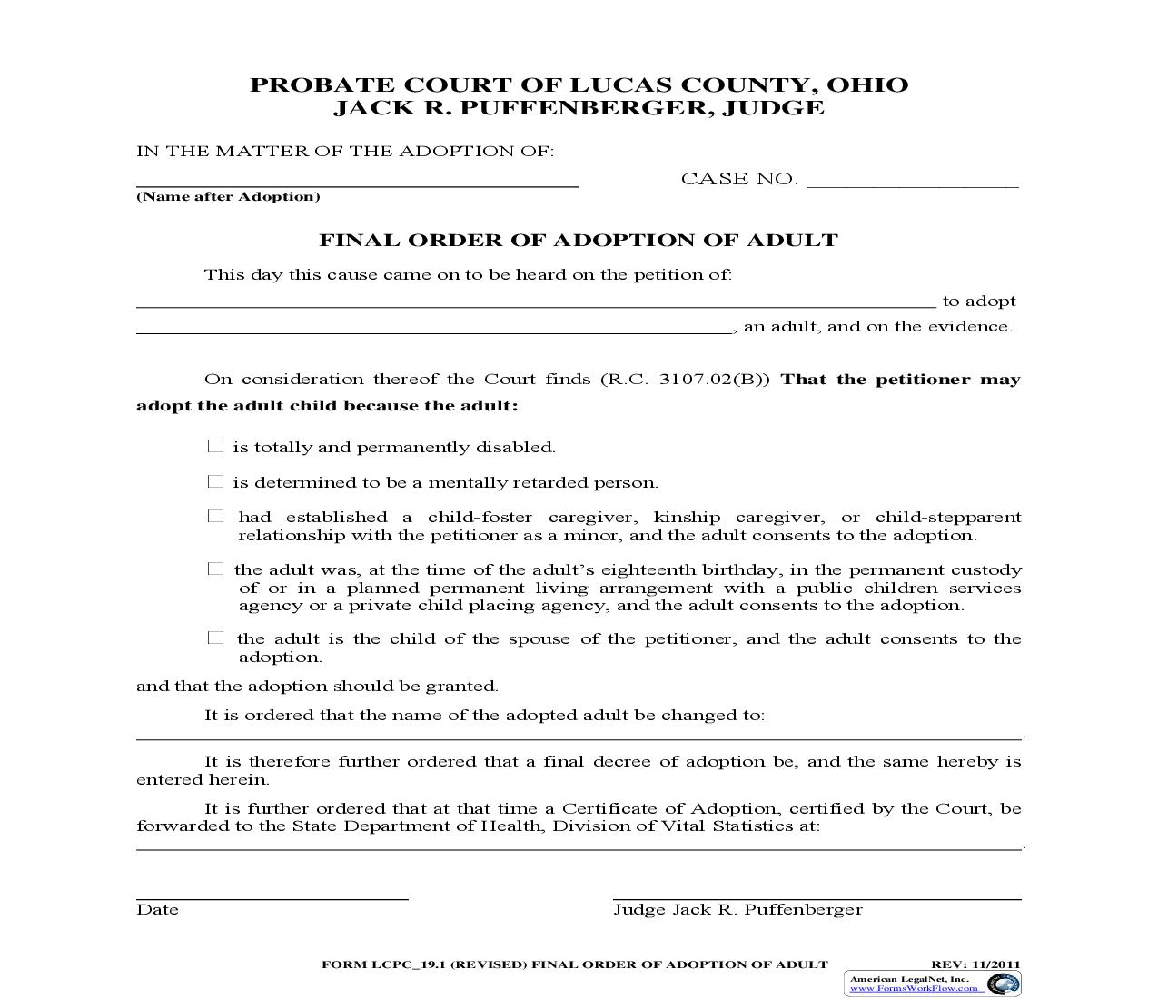 Final Order Of Adoption Of Adult {19.1} | Pdf Fpdf Doc Docx | Ohio