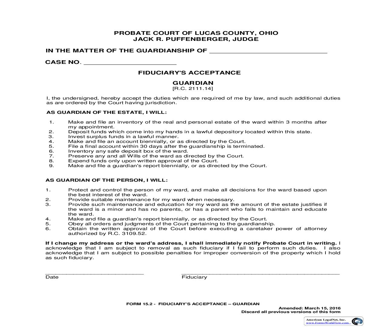 Fiduciarys Acceptance Guardian {15.2} | Pdf Fpdf Doc Docx | Ohio