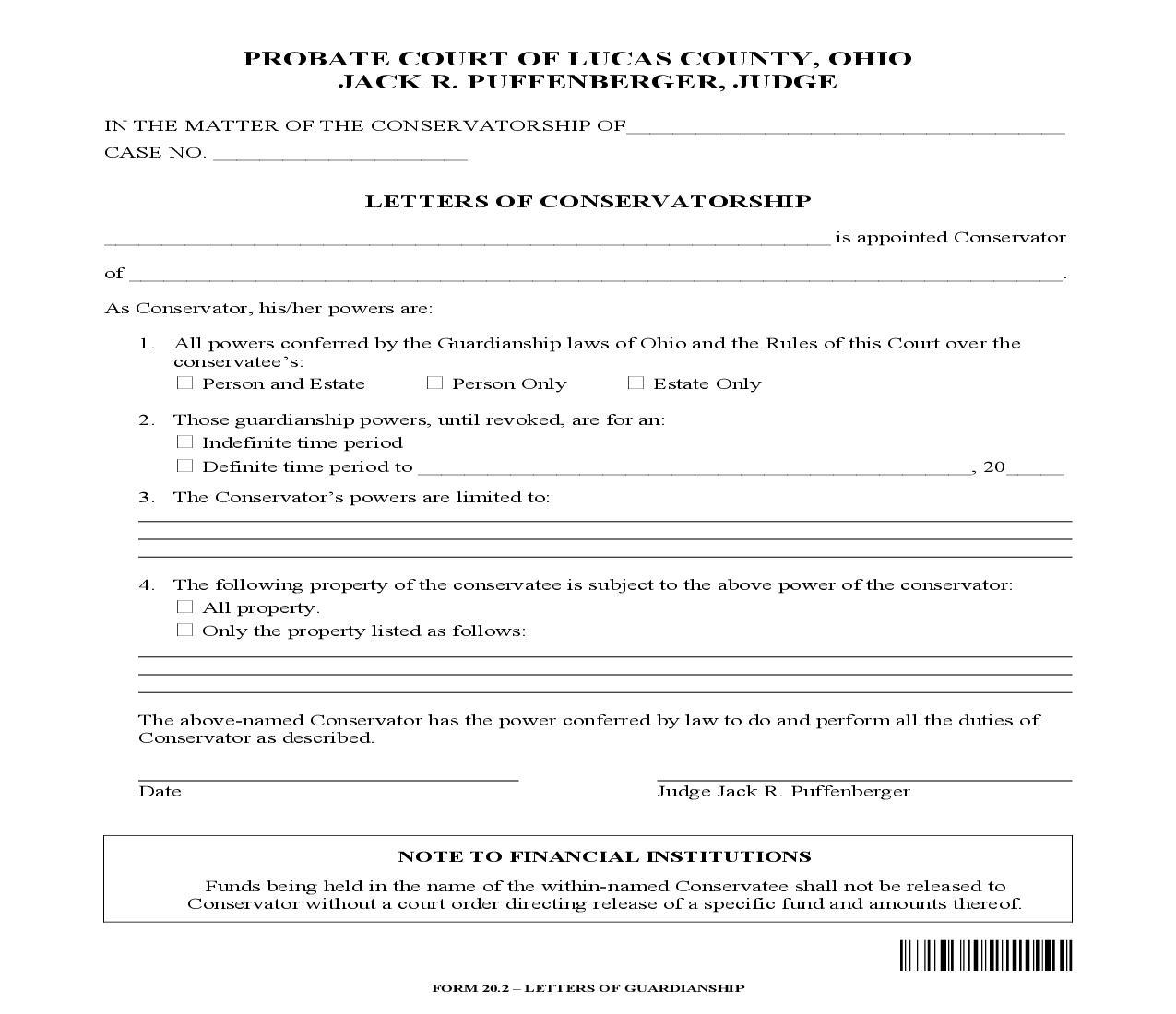 Letters Of Conservatorship {20.2} | Pdf Fpdf Doc Docx | Ohio