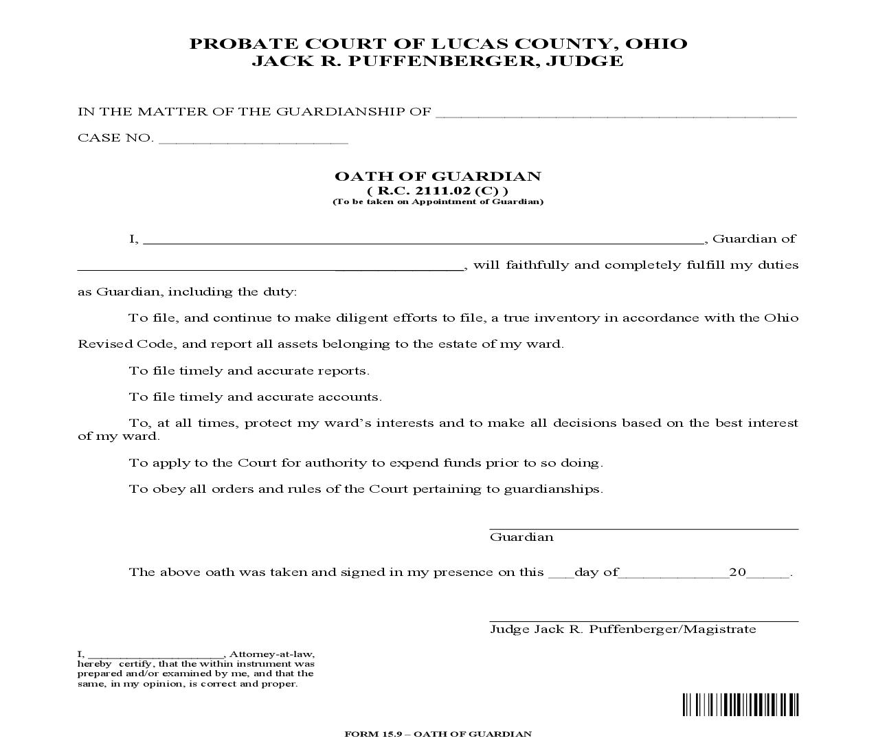 Oath Of Guardian {15.9} | Pdf Fpdf Doc Docx | Ohio