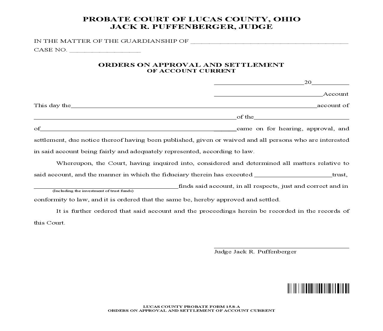 Orders On Approval And Settlement Of Account Current {15.8-A} | Pdf Fpdf Doc Docx | Ohio