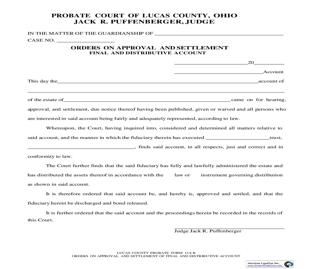 Orders On Approval And Settlement Of Final And Distributive Account {15.8-B} | Pdf Fpdf Doc Docx | Ohio